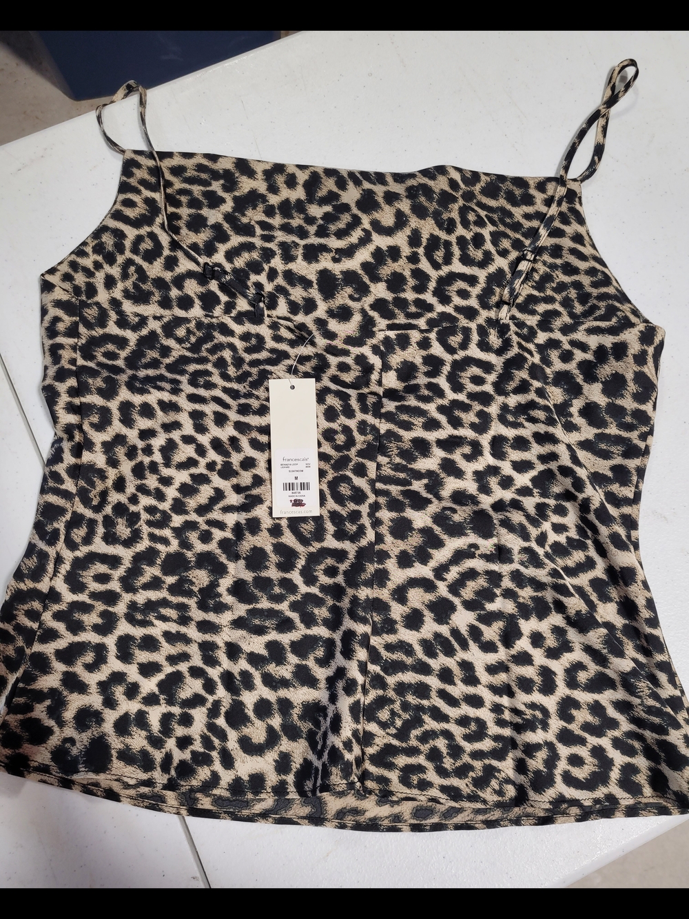 Francesca's Collections Leopard Print Spaghetti Strap Cami - Black & Cream - Picture 3 of 3